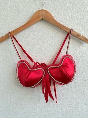 For Love & Lemons Cora Red Bra Heart Top Size Small